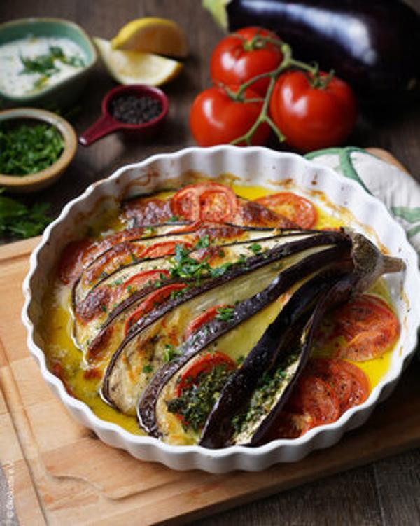 Produktfoto zu Gebackene Aubergine mit Dip